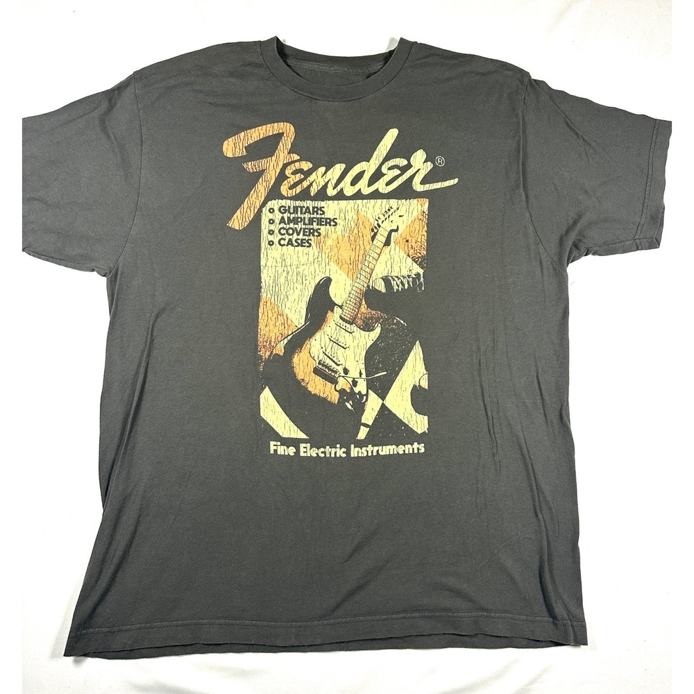 Fender Fine Electric Instruments Graphic T-Shirt Mens XXL Gray Cotton Guitar Tee